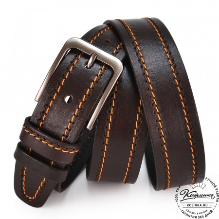 Кожаный ремень "Стенли" (тёмно-коричневый)